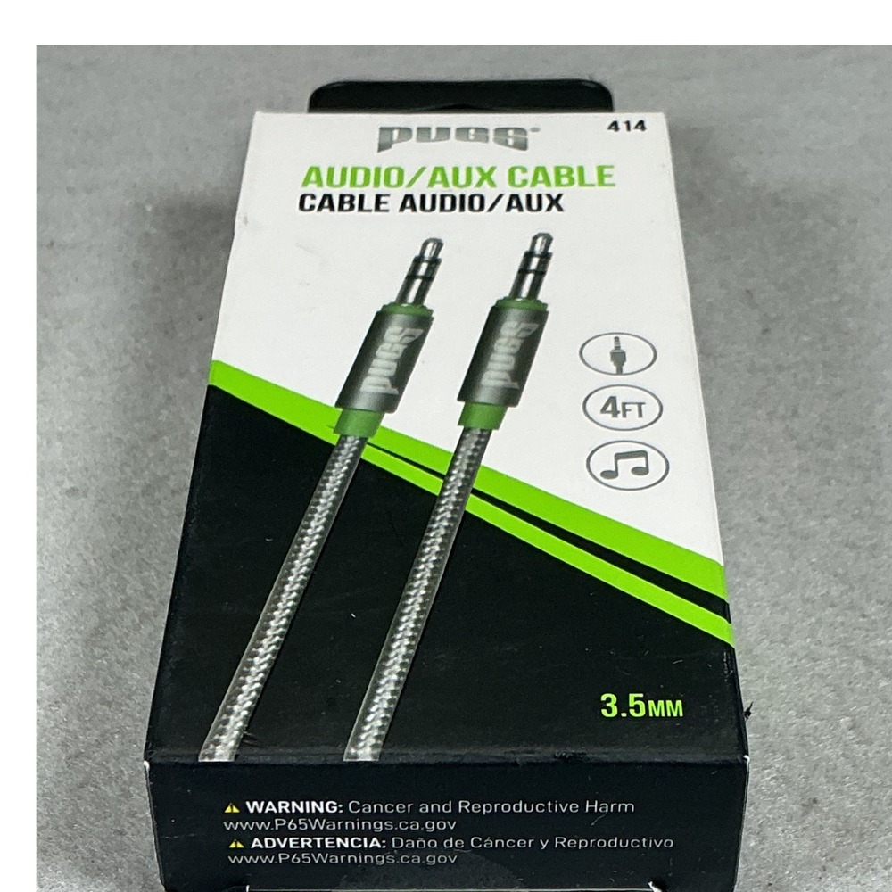 Pugs 3.5mm Aux Audio Cable 4ft Silver Braided Cord New